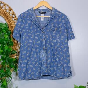90s Floral Chambray Button Front Shirt Cottagecore FLAW | Light Summer